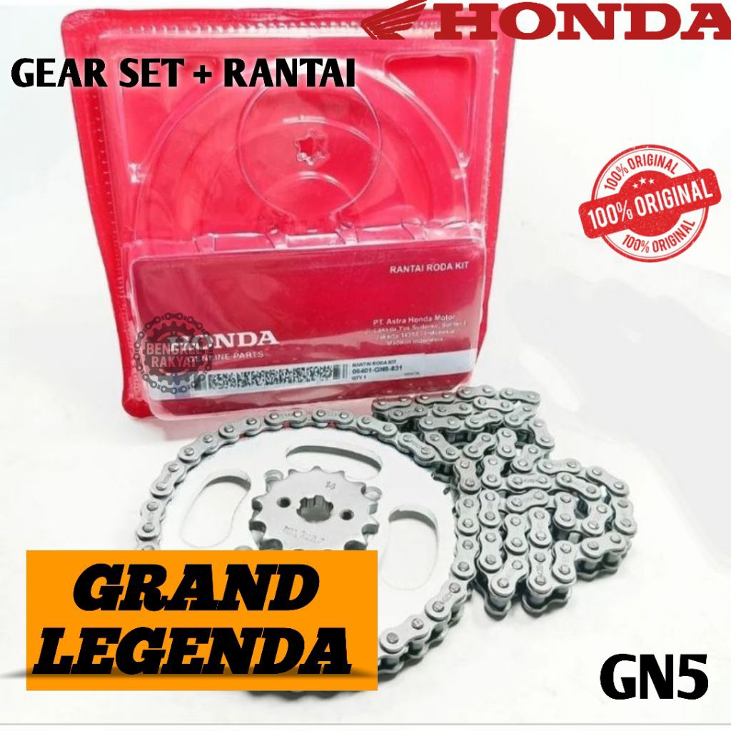 GEAR SET + RANTAI (GN5) MOTOR GRAND, LEGENDA, ORIGINAL AHM