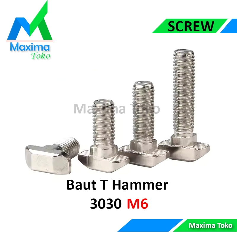 Baut T Hammer Head Nut M6 Bolt Screw Flange Aluminium Profile 3030 M6x12 M6x16 M6x20 M6x25 M6x30 T B