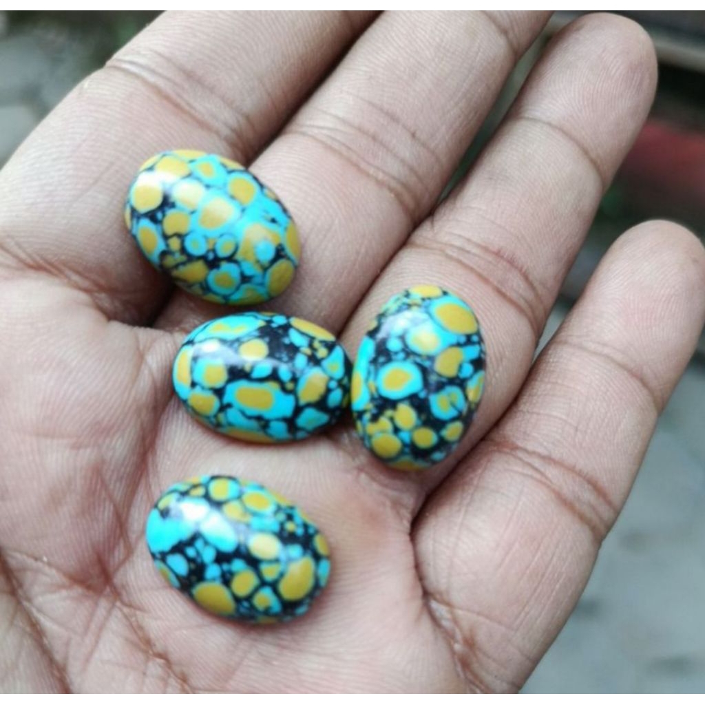 Batu Akik Lepasan Pirus Tibet Ceplok Kuro-Kuro 18x13 mm