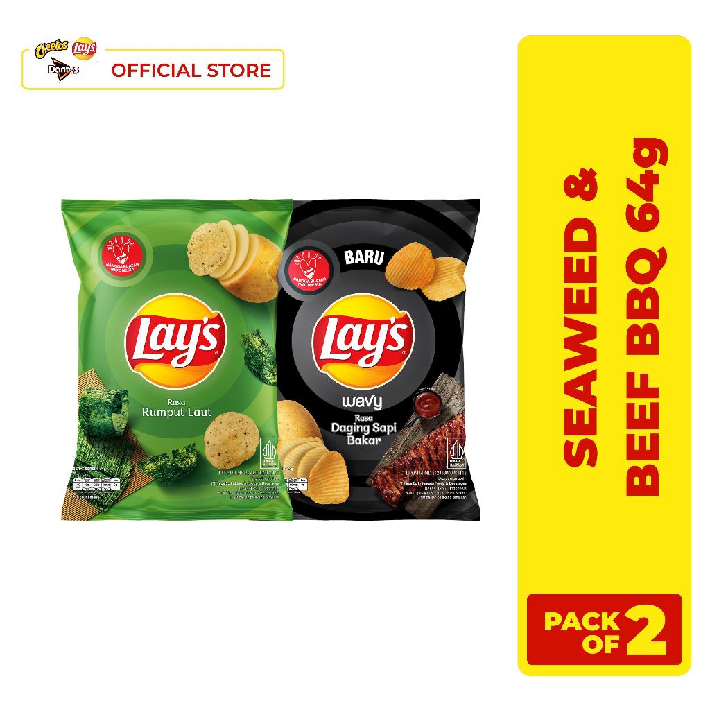 

Lay's Seaweed & Lay's Wavy Beef BBQ 64gr - Pack of 2