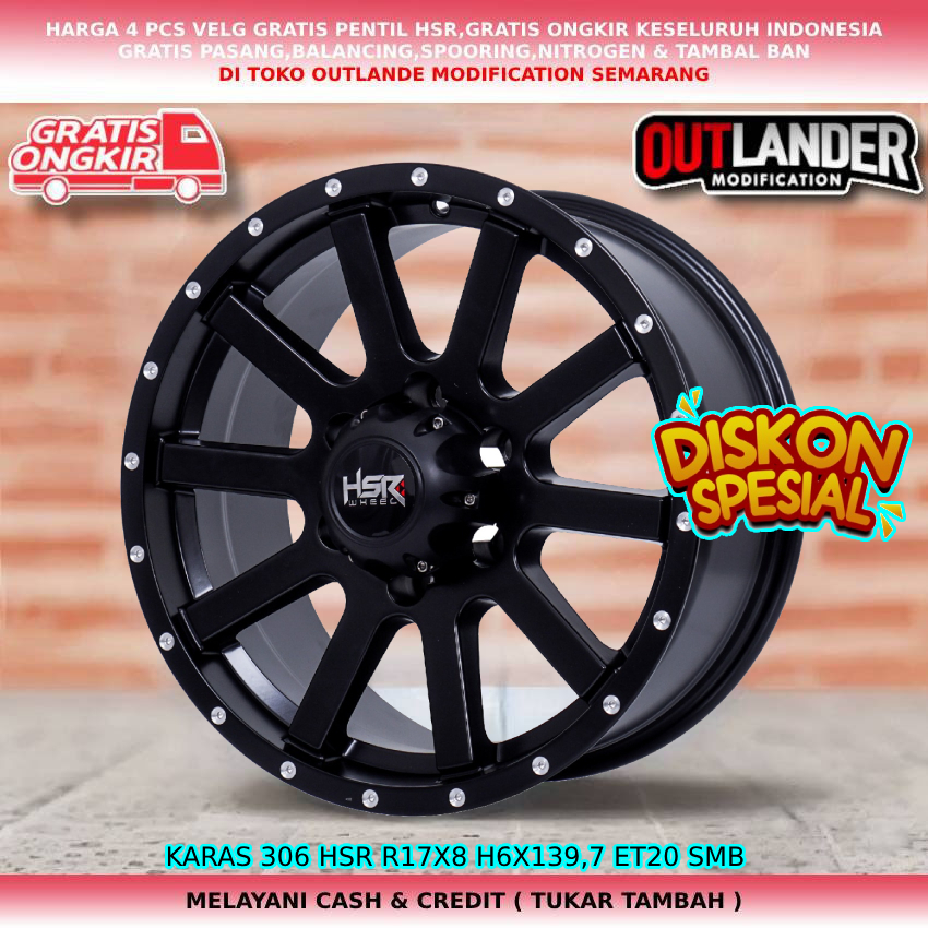 velg semi offroad lobang 6 r17 velg mobil Pajero Sport Strada Triton Pregio dll hsr karas r17