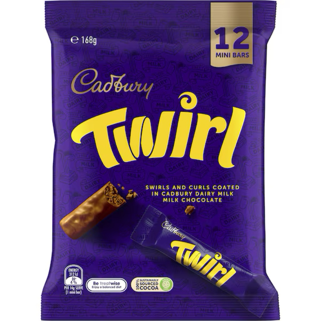 

Cadbury Twirl Milk Chocolate Share Pack 12 Mini Bars 168g - Australia