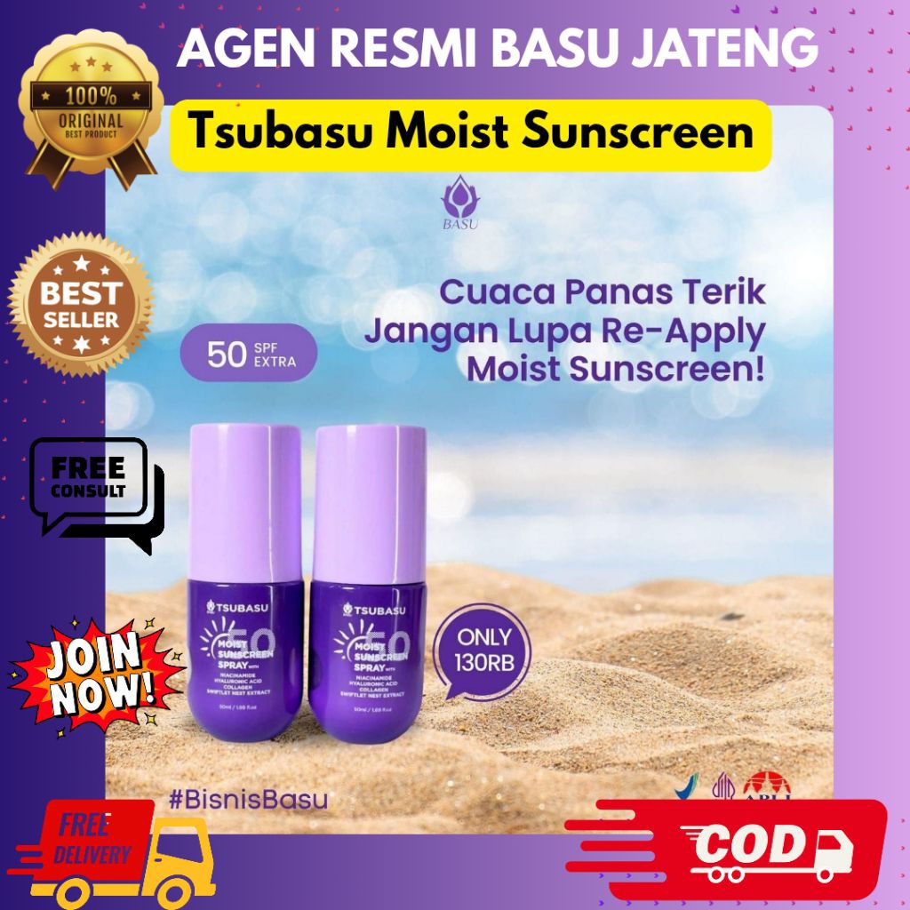 Moist Sunscreen Spray Tsubasu – Sunscreen Wajah Ringan | SPF Tinggi | No White Cast | Glowing & Mele