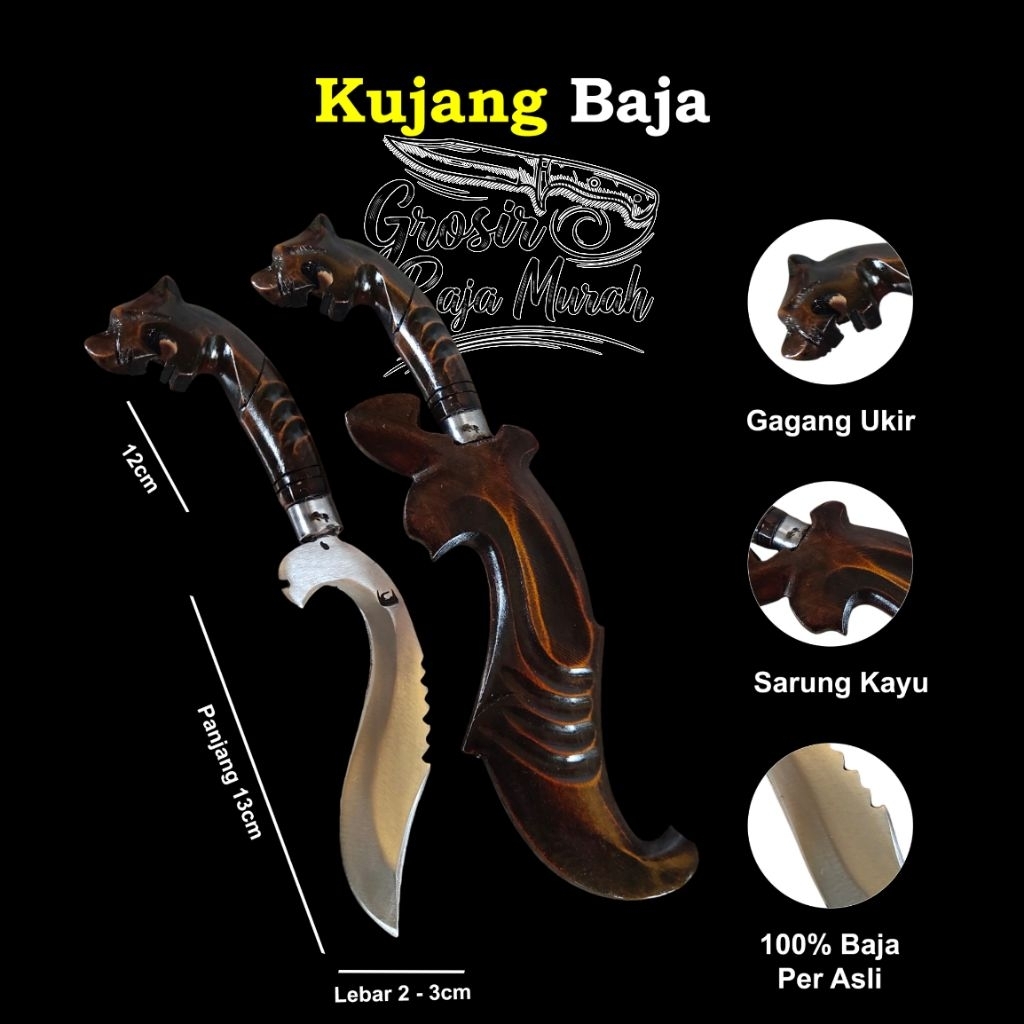 kujang baja motif 100% asli