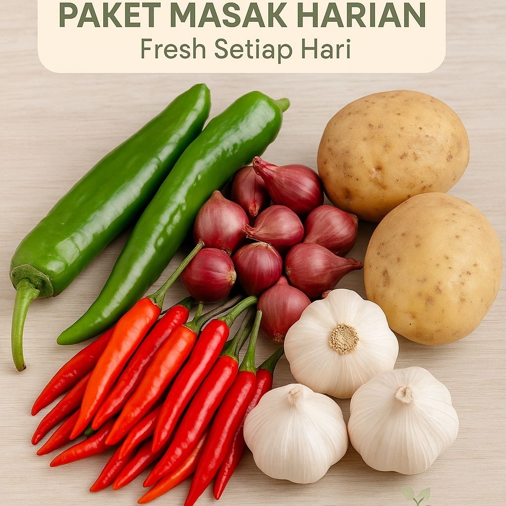 

paket hemat (rawit merah+ cabe hijau besar+bawang merah+bawang putih + kentang ) masing masing 500gr -yoyaharvest