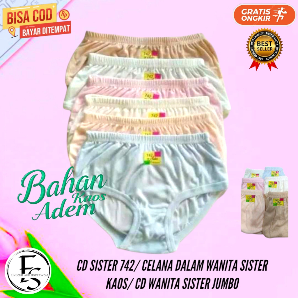 [ 3PCS/6PCS/12PCS] CD SISTER 742/ CELANA DALAM WANITA SISTER KAOS/ CD WANITA SISTER JUMBO