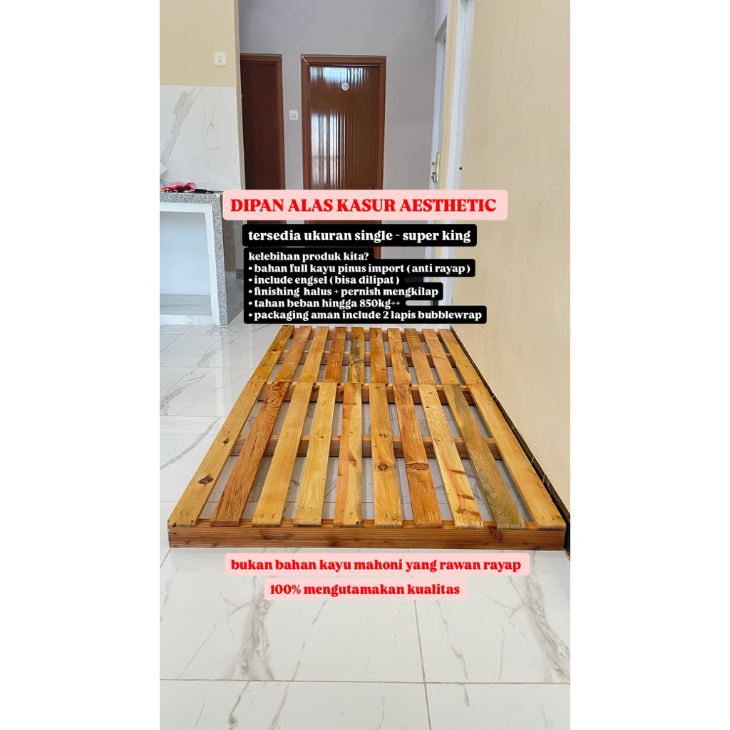 Dipan tempat tidur palet kayu jati belanda / Alas kasur tempat tidur palet kayu jati belanda