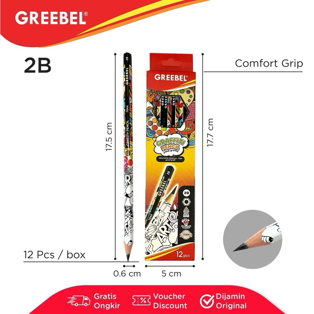 

12 Pcs - GREEBEL Pensil Kayu 2B 7044 Graffity