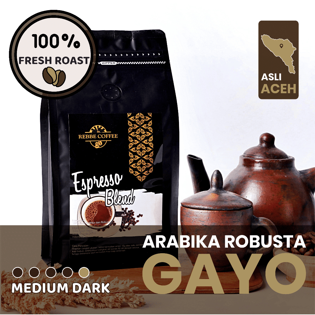 

Kopi Arabika Robusta Blend Premium, Medium Dark, Bold & Berkarakter – Espresso Blend Premium 200g