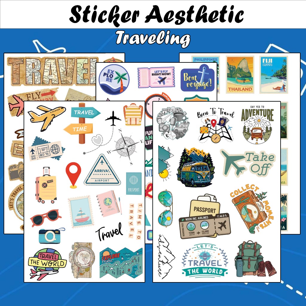 

Sticker Aesthetic A6 A5 Travel Traveling Waterproof sticker tema stiker estetik anti air pack Traveling perjalanan go travel glossy Vintage jurnal color Deco Korea kawai lucu simple