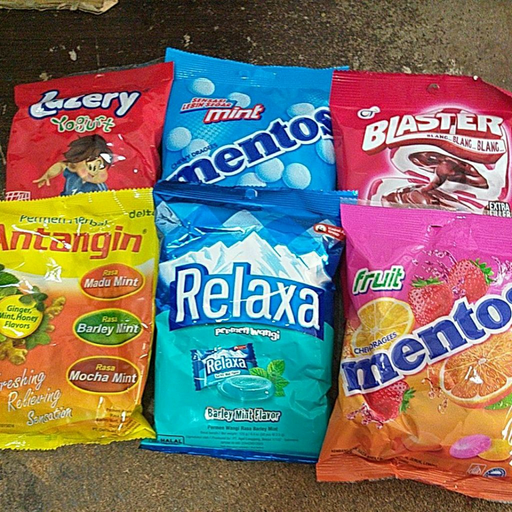 

Permen antangin/mentos/lazery/blaster/relaxa
