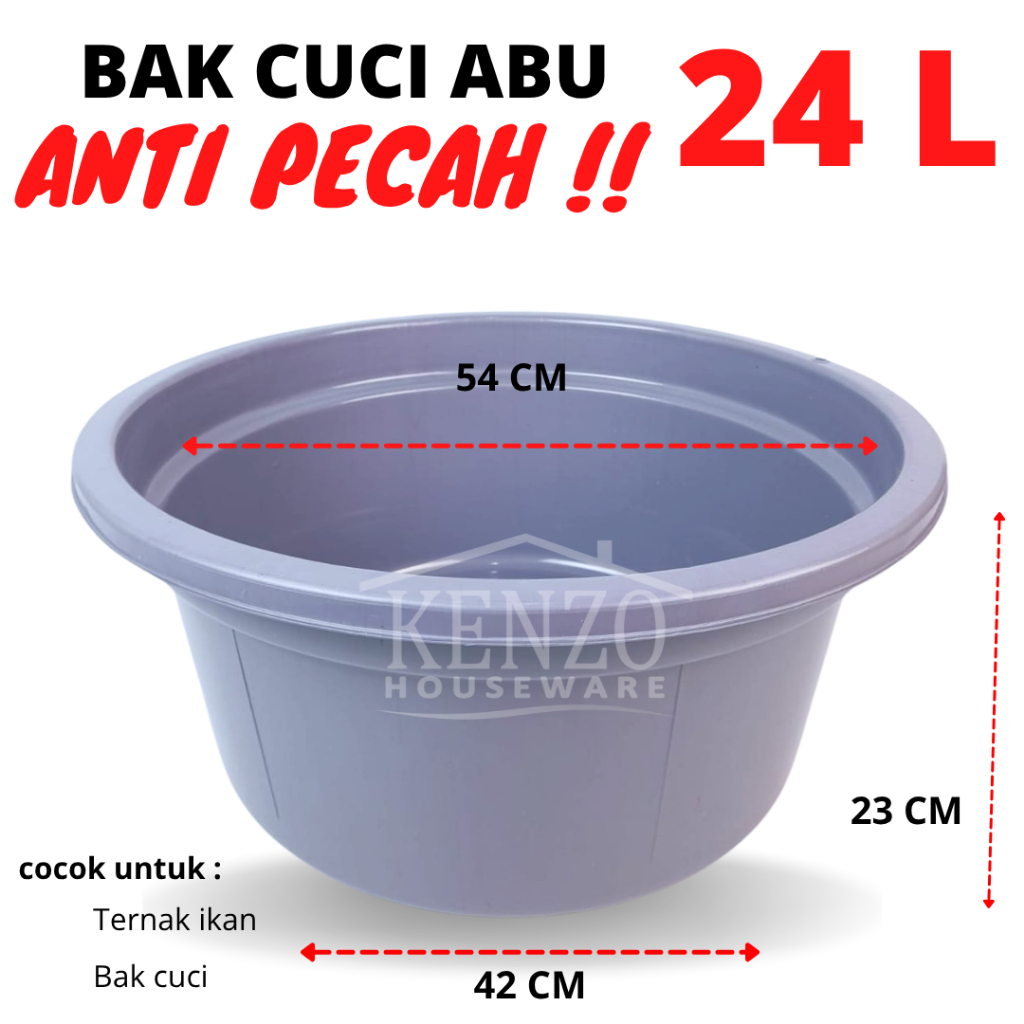 Baskom Bak ABU 24 Liter Plastik Jumbo Ember Cuci Baju Besar ANTI PECAH