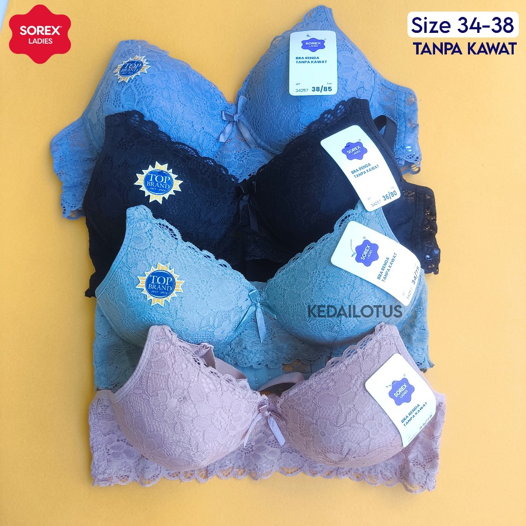 BH Braa Sorex Brukat Tanpa Kawat Busa Sedang | Bra Wanita Renda Fashion Brokat Kait 2 | Beha Cup A-B