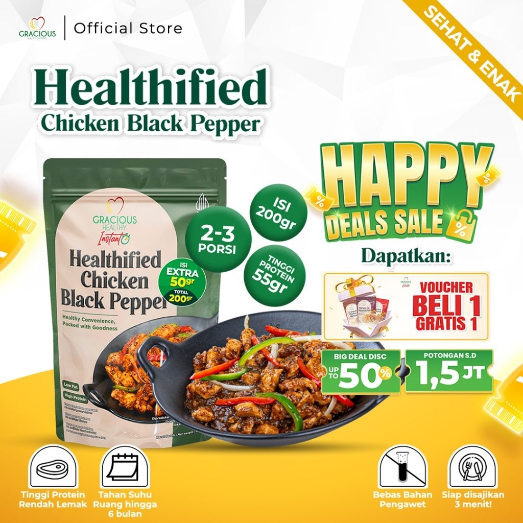 

Gracious Chicken Black Pepper - Protein 55gr (Makanan Instant Sehat Siap Saji)