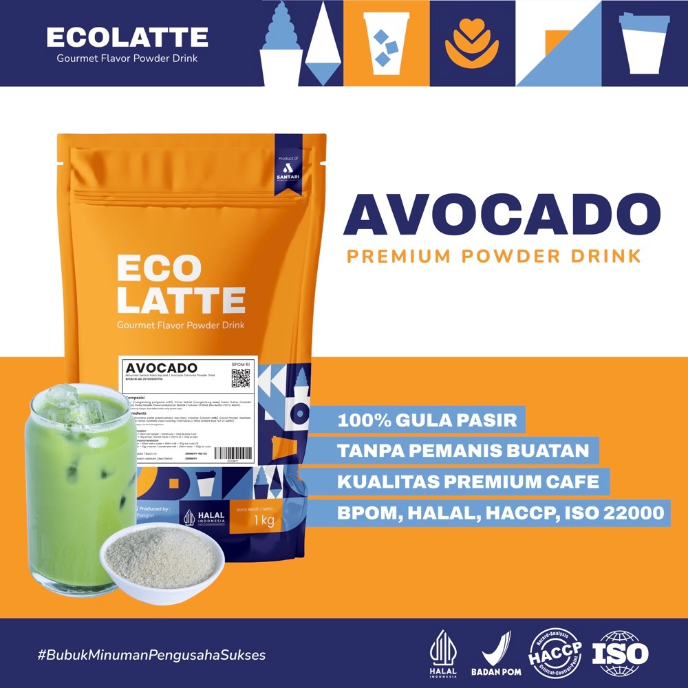 

AVOCADO BUBUK MINUMAN ECOLATTE 1 KG PREMIUM POWDER DRINK Enak Rasa Alpukat Halal BPOM