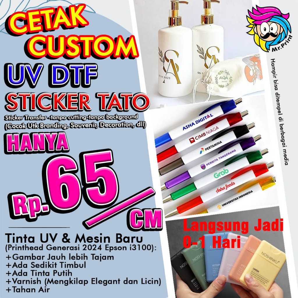 

Cetak UV DTF Stiker 65 perak Print Sticker Tumbler Gelas r C Meteran Untuk Logo Brand Souvenir Hadiah Nikah Dekorasi Botol Korek Spidol Mainan anak Tembok Kaca Mobil Motor Kipas gantungan Kunci