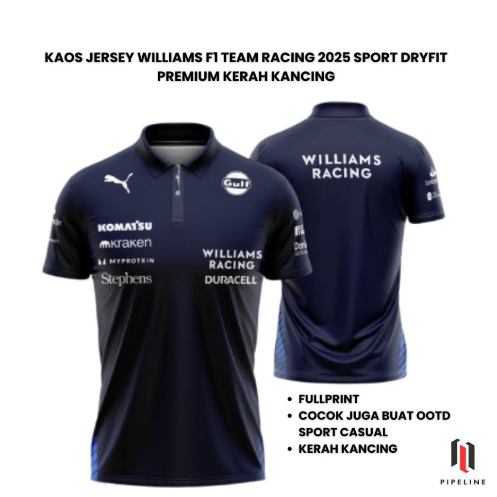 Kaos Jersey WILLIAMS F1 Team Racing 2025 Sport DRYFIT PREMIUM KERAH KANCING