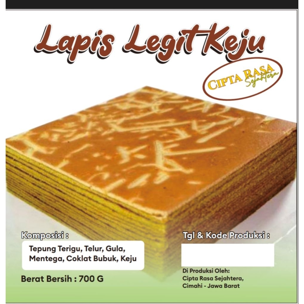 

Cipta Rasa Sejahtera Lapis Legit Keju Signature 700g Kue Premium Manis Keju Gurih
