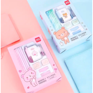 

Deli Stationery Set 4 in 1 Rautan Pensil 12pcs 2 Penghapus 2 Penutup Pena Lengkap