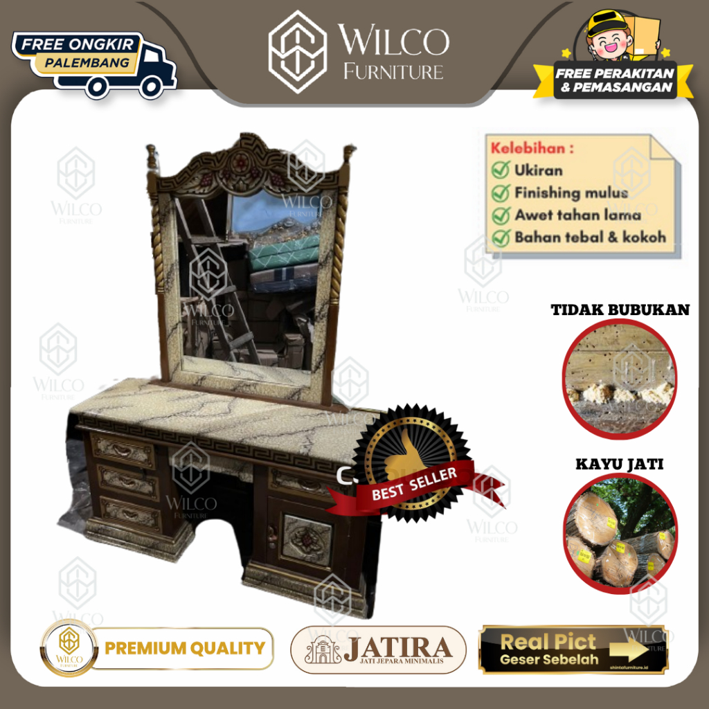 Meja Hias Tiara Jati Minimalis JATIRA | Meja Rias Kayu Jati Jepara Minimalis Murah Palembang
