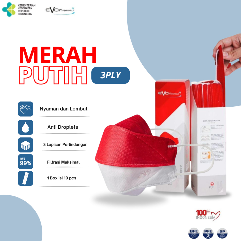Masker Evo Plusmed Merah Putih Garuda Evo Plusmed 3 Ply