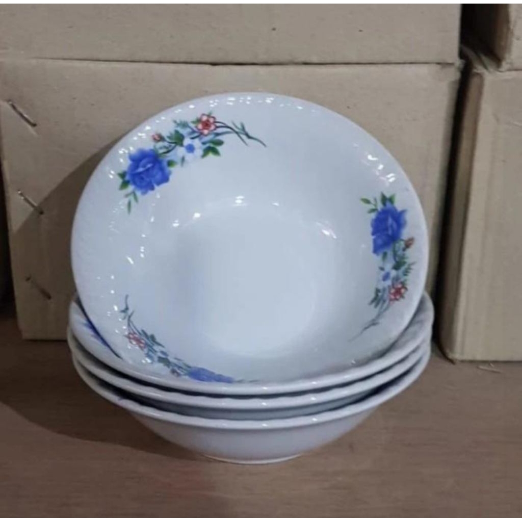 Mangkok Kembang 6 inch isi 1 losin/ Mangkok keramik kecil motif rose / Mangkok kembang Bubur kacang/