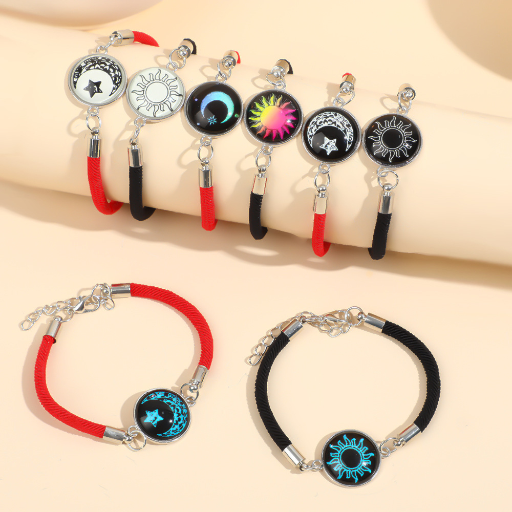 Gelang Matahari dan Bulan, Gelang Pasangan Bercahaya Desain Fashion Gelang Tenun Tangan Hadiah Hari 