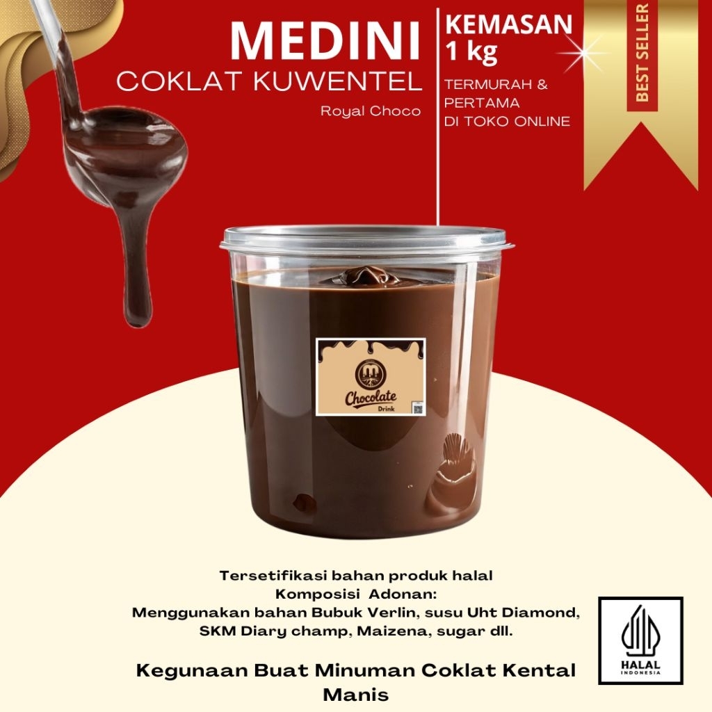

Medini Chocolate. Bahan utama Minuman Coklat Kental Manis Isi 1000 ml/1kg.
