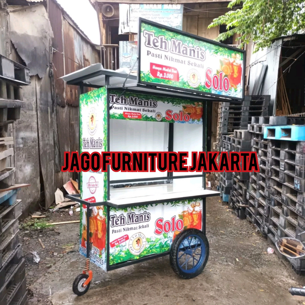 gerobak besi es teh, es teh manis, es teh solo