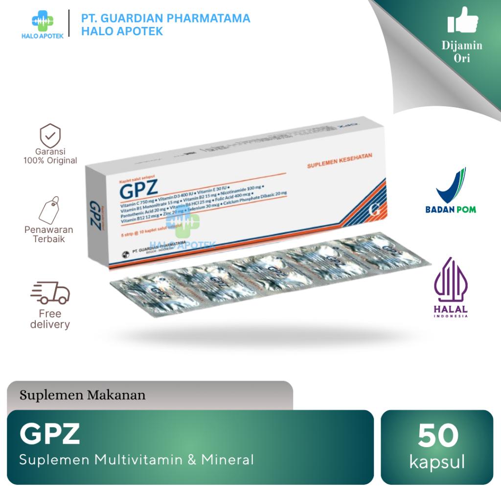 GPZ Multivitamin |  Vitamin B Kompleks | Menjaga Daya Tahan Tubuh | 50 kaplet salut selaput