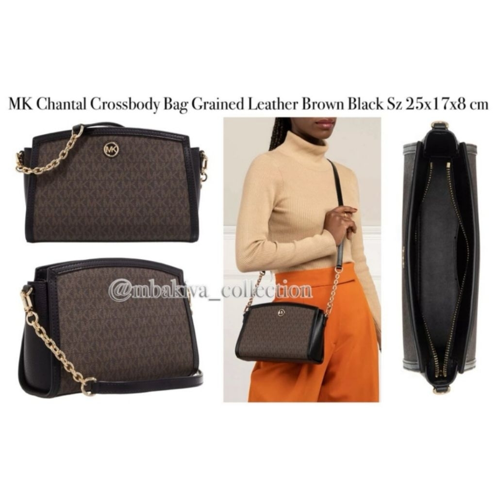 MK Chantal Crossbody Bag Grained Leather Brown Black
