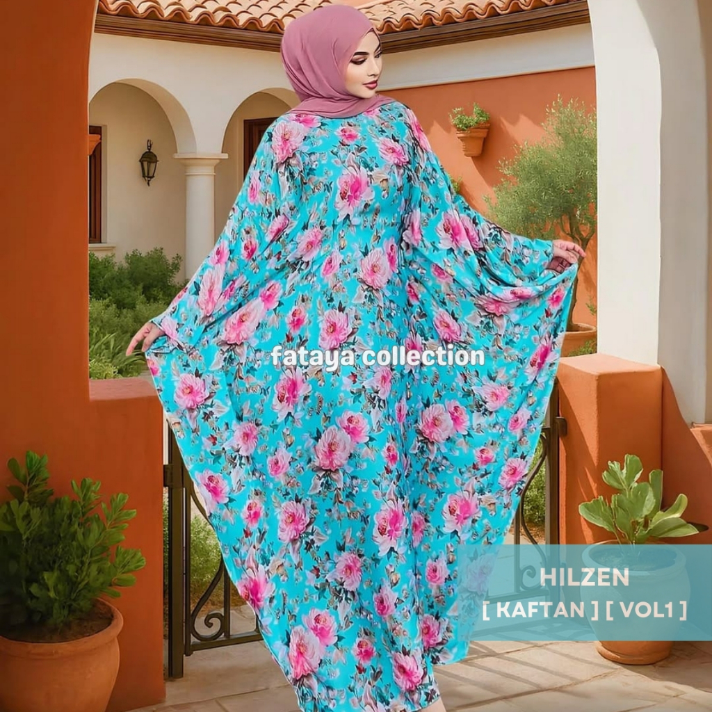 Fataya Collection HILZEN Kaftan Tosca Blue - Kain Silk