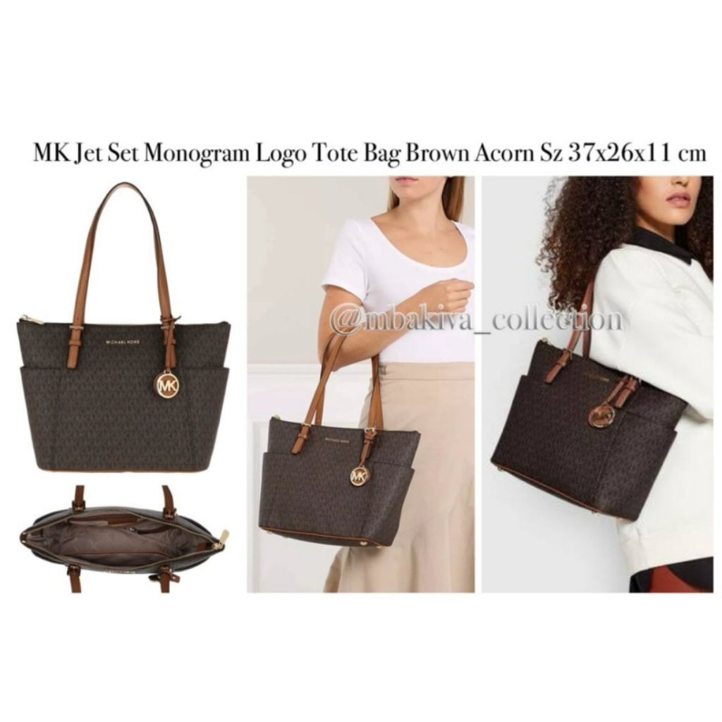 MK Jet Set Monogram Logo Tote Bag Brown Acorn