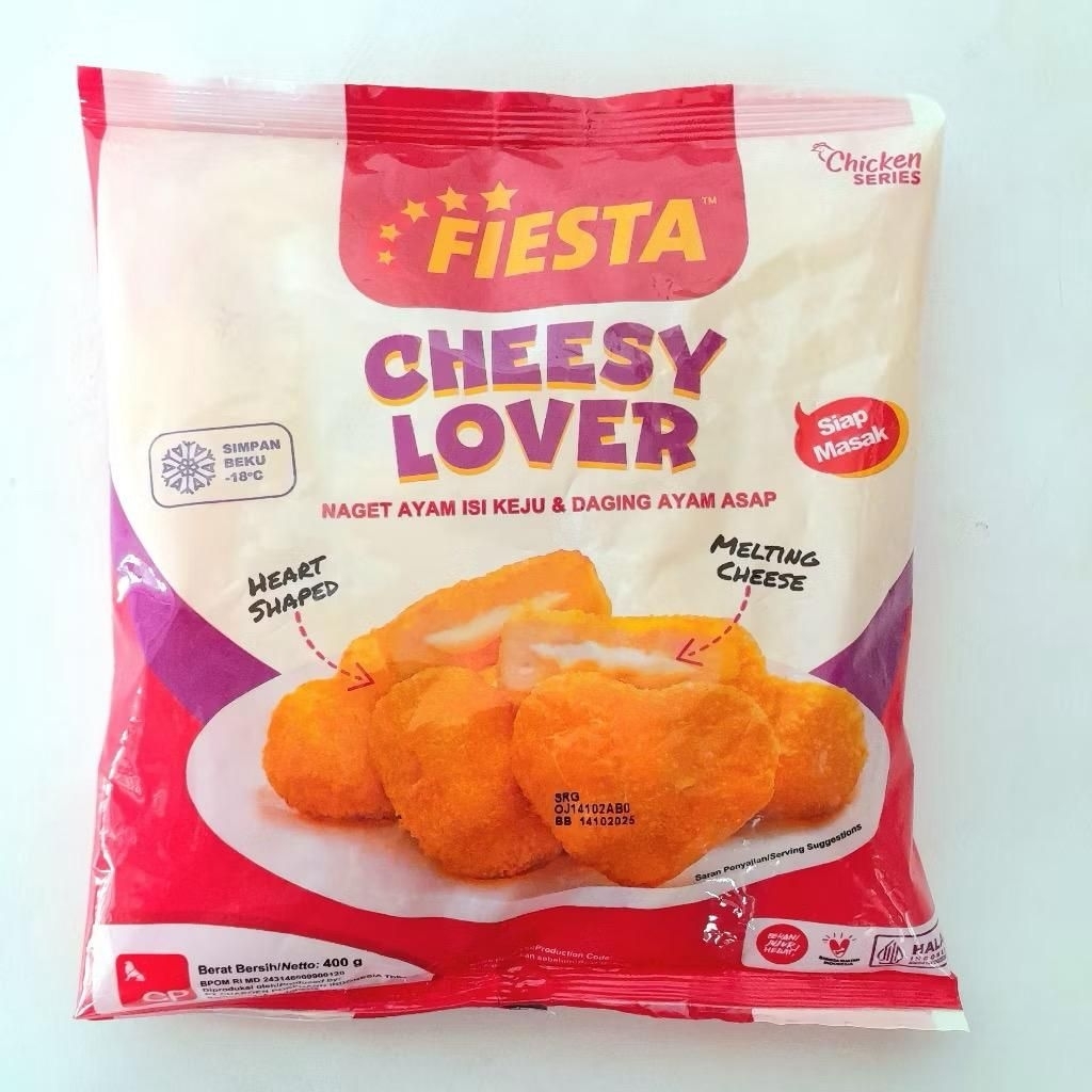 

fiesta cheesy love 400gram nugget isi keju