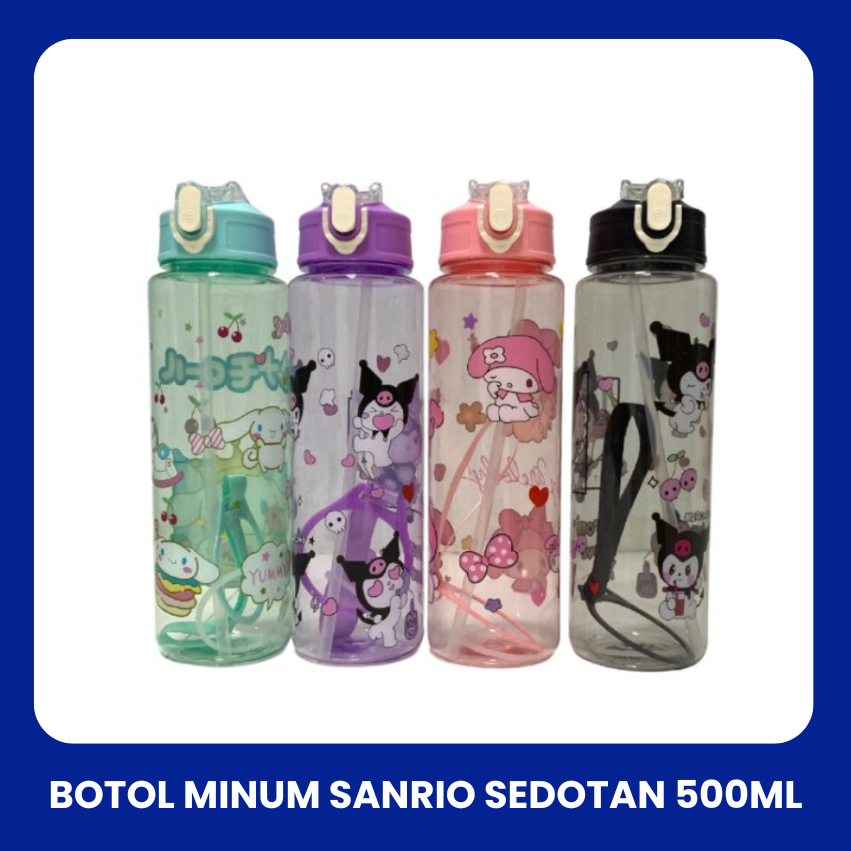 BOTOL MINUM SANRIO DENGAN SEDOTAN 500ML/ BOTOL ANAK/ BOTOL SOUVENIR