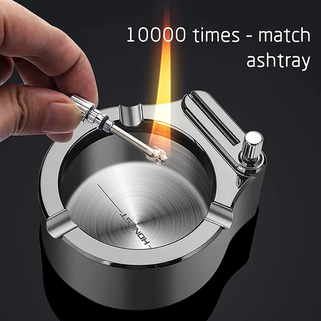 Asbak HONEST plus korek api gesek pakai minyak HONEST besi metal ashtray lighter gift set