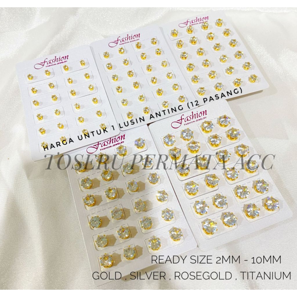 Toseru Lusinan Anting Tusuk Tindik Bulat Permata desy warna emas gold silver