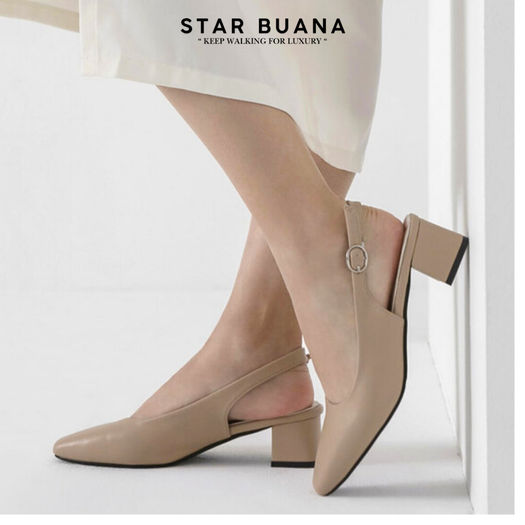 Sandal Heels Mules Wanita Revania Hak 5 Cm Big Size - StarBuana