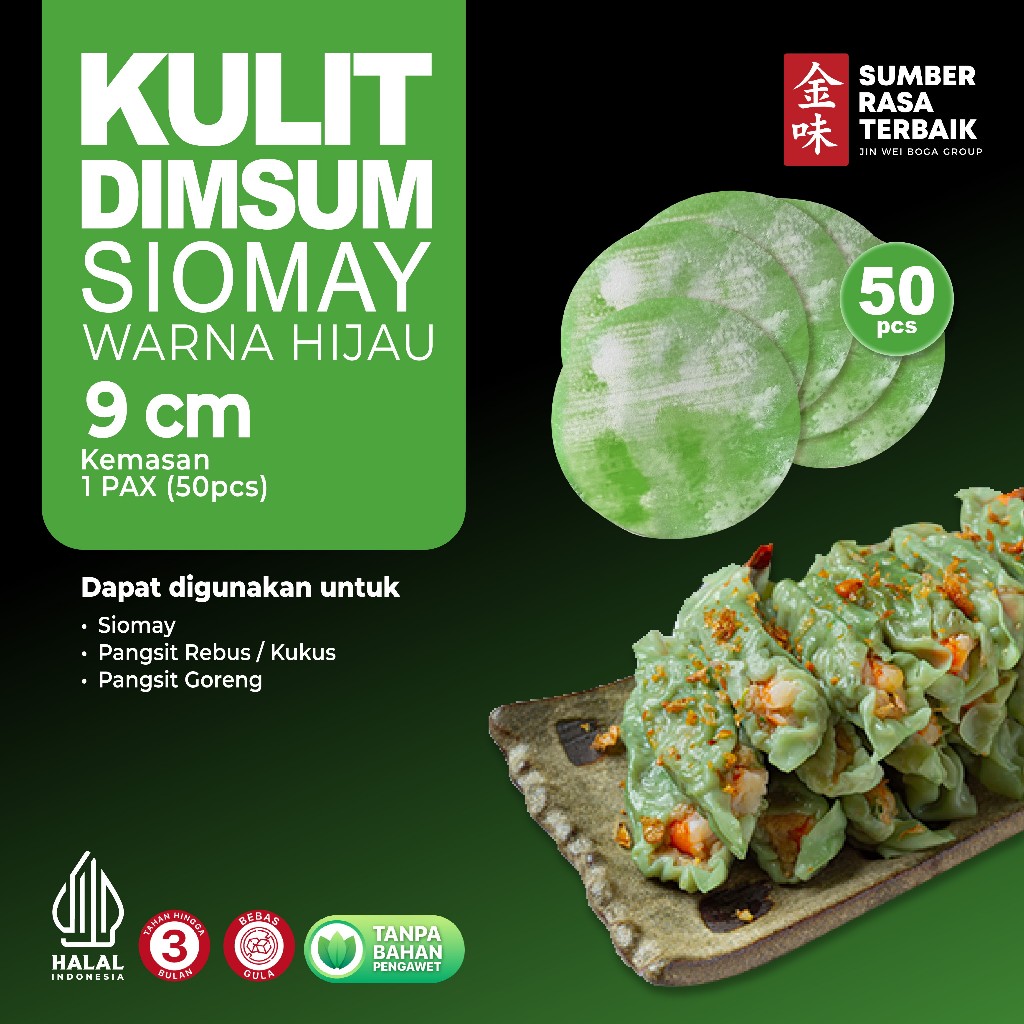 

SRT - KULIT DIMSUM SIOMAY HIJAU 9CM HALAL ISI 50PCS / KULIT TIPIS DAN LENTUR / TIDAK MUDAH ROBEK
