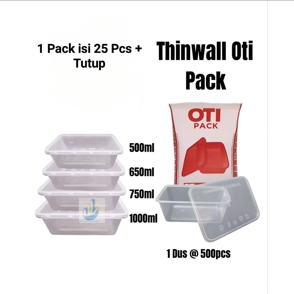Thinwall Oti Pack Rect (PERSEGI PANJANG) Sedia Ukr 200ml, 500ml, 650ml, 750ml, 1000ml 1 Pack isi 25p