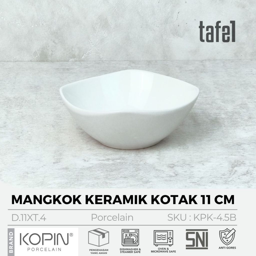 KOPIN Mangkok Keramik Kotak Saus Sambal Putih 11 cm Isi 1