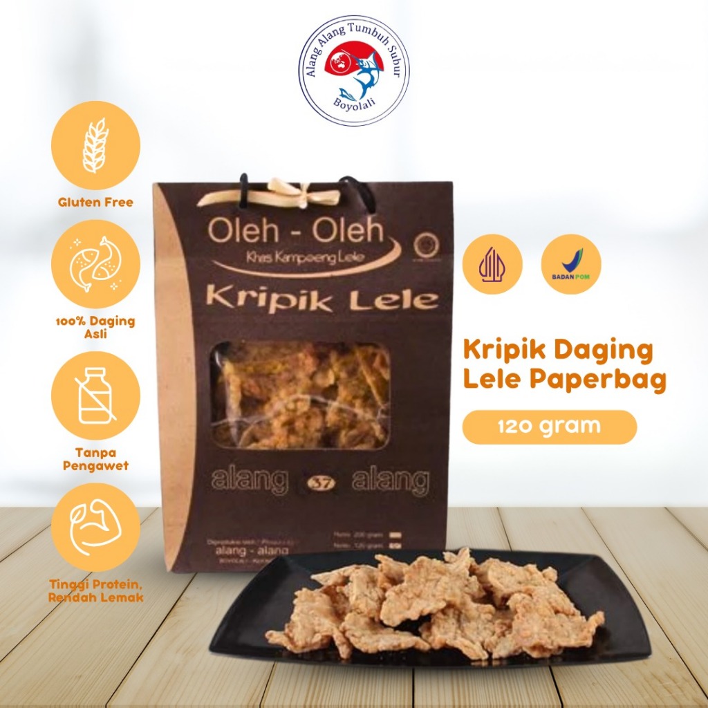 

Keripik Daging Ikan Lele Original Oleh Oleh Kampoeng Lele 120gr