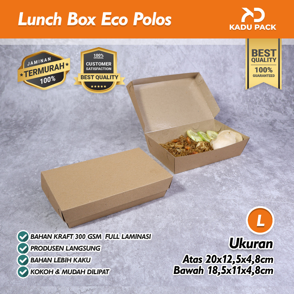 Isi 50 Pcs Paper Lunch Box Laminasi Size M & L | Kraft 325 GSM | Polos