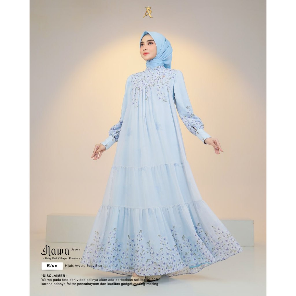 Nawa Dress Hijab Arrafi Terbaru Dress pesta Muslimah / Gamis Motif Ceruty Mix Rayon / Nawa Dress Arr