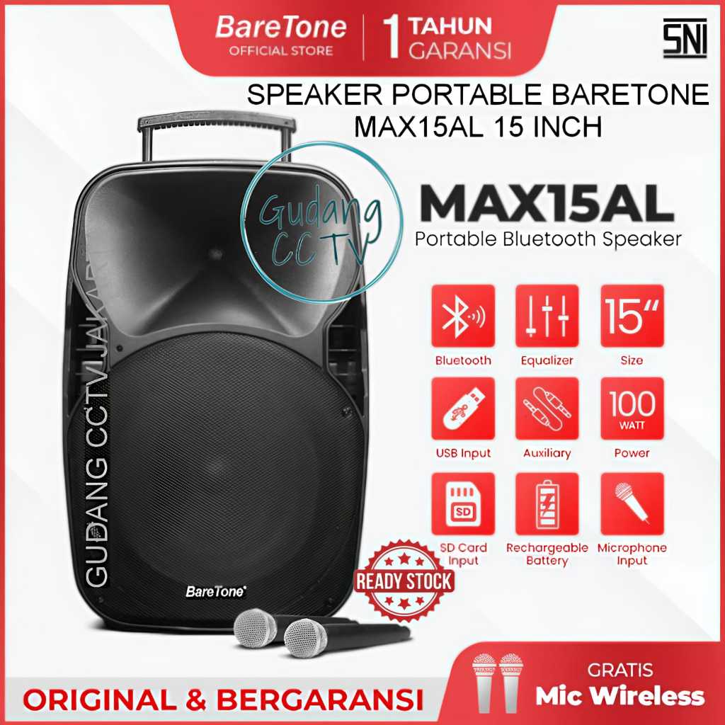 Baretone MAX15AL Speaker Portable 15 Inch USB MP3 Bluetooth Original