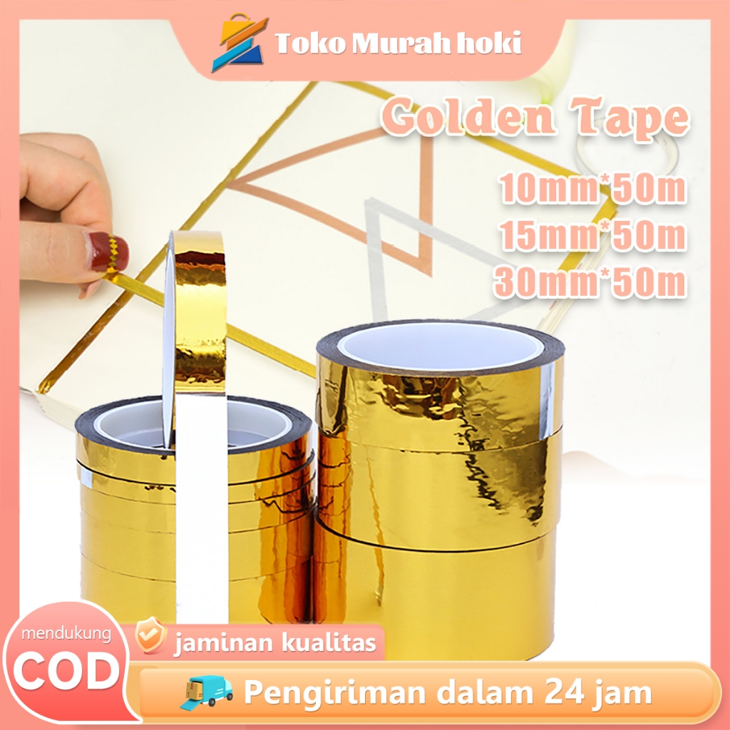 

Selotip Emas 50 Meter Tape Gold Roll Stiker Emas Stiker Pembatas Keramik Strip Dekorasi DIY