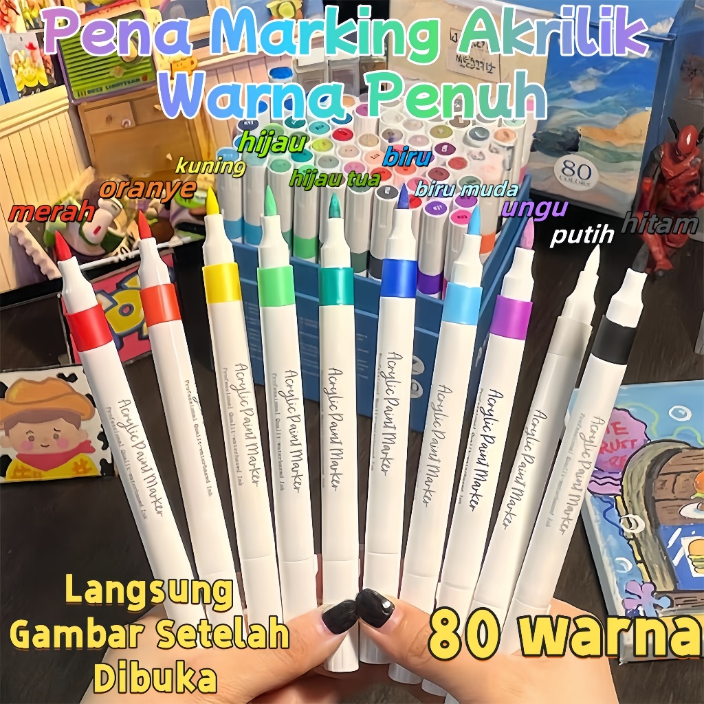 

Spidol Akrilik Warna Lengkap – 12/24/36/48/60/80 Warna Pastel & Highlighter untuk Melukis