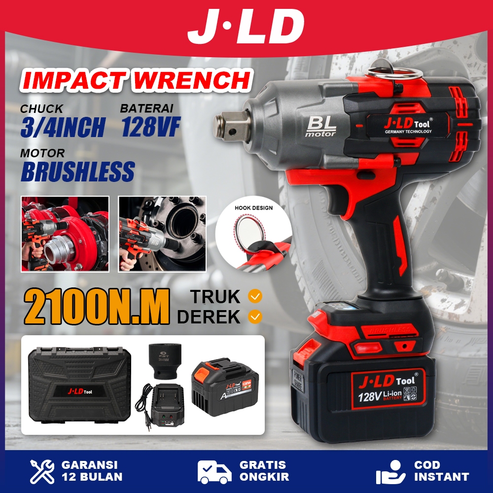 【COD】JLD Cordless Impact Wrench 2100N.M Jumbo Brushless Impact Baterai Torsi besar Kunci Impact Bate