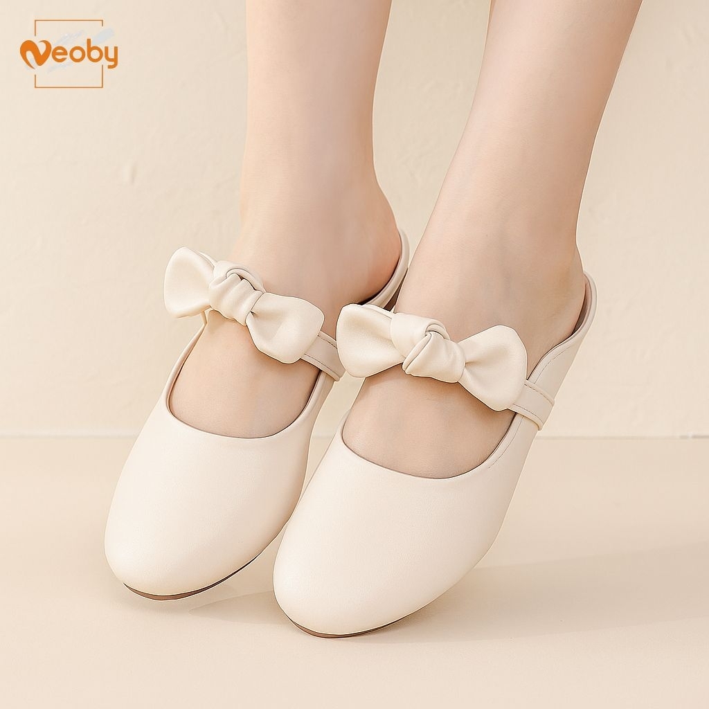 Neoby EMILYSandal Wanita Flat Slop Tertutup Depan Kekinian | Mules Cewek Model Korea Elegan Nyaman u