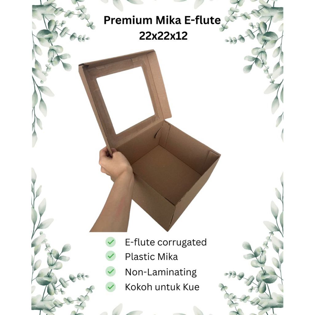Box Kue Mika 22x22x12 cm | Corrugated E-flute kotak makanan, kue, catering, hampers